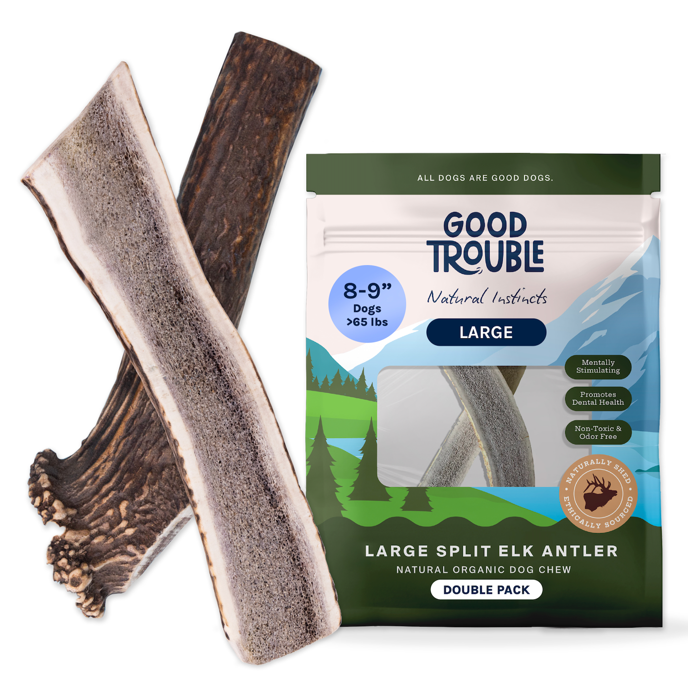 Wild Elk Antler Dog Chews – Small Split (2 Pack)