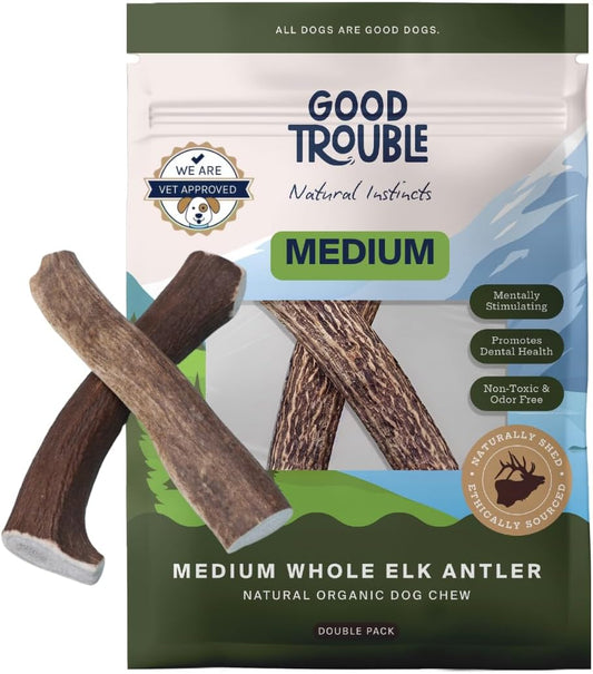 Wild Elk Antler Dog Chews Whole (2 Pack, Medium)