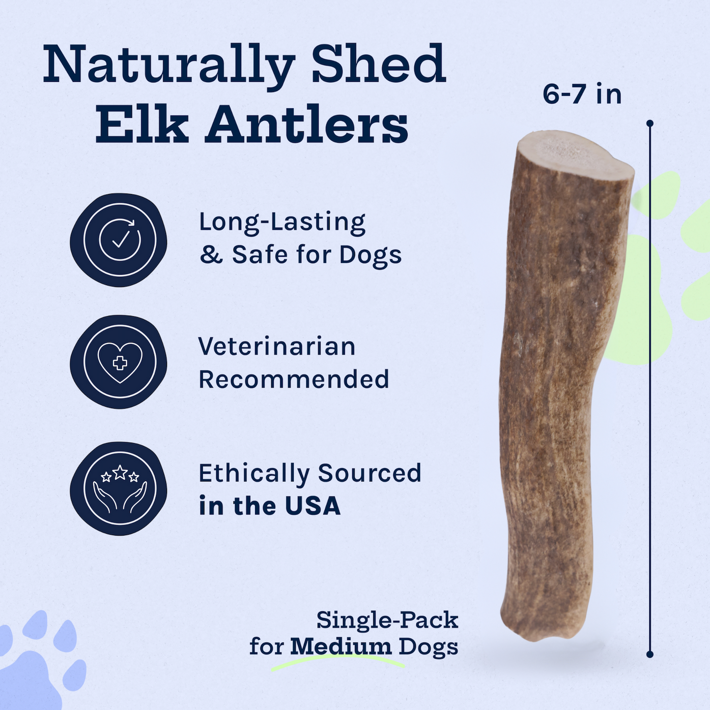 Wild Elk Antler Dog Chew – Whole (Single, Medium)